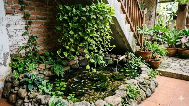 Desain Kolam Ikan Dangkal yang Menggabungkan Ikan dan Tanaman Hias