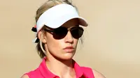 Paige Spiranac saat beraksi di Dubai Ladies Masters. (AFP/Nezar Balout)