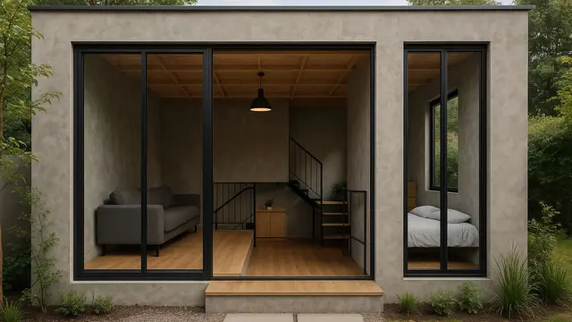 7 Model Rumah Industrial 4×6 dengan Semen Ekspos dan Nuansa Kayu, Kecil Tapi Estetik dan Kokoh