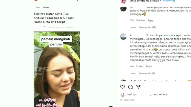Cuplikan video Amanda Manopo mengeluh soal Ikatan Cinta (Foto: Instagram tante_rempong_officiall)