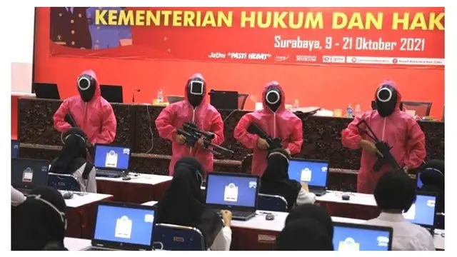 7 Potret Tes SKD CPNS Kemenkumham Jatim Ala Squid Game yang Bikin Heboh
