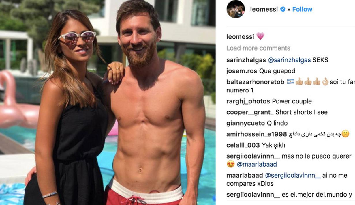 Sebagai ungkapan sayang kepada Istri tercinta Lionel Messi memasang tato bibir istrinya, Antonella Rocuzzo di bagian perut sebelah kiri. (Instagram/Lionel Messi)