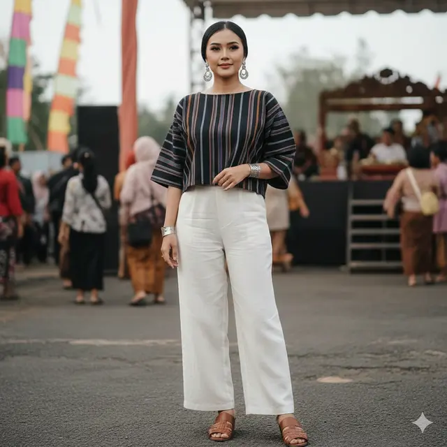 Model baju lurik atasan wanita (Foto: Gemini AI)