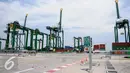 New Priok Container Terminal (NPCT) 1 memiliki luas lahan kurang lebih 32 hektar (Ha) dan kapasitas sebesar 1,5 juta TEUs per tahun, Jakarta, Selasa (13/9). (Liputan6.com/Faizal Fanani)