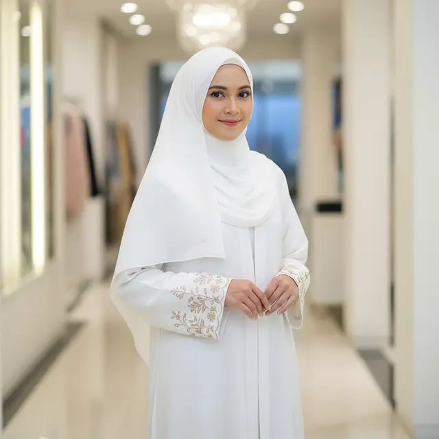 9 Model Gamis Putih Simple untuk Pengajian dan Akad Nikah, Tampil Anggun