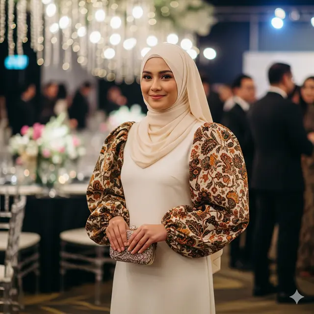 Model Dress Panjang Kerja Formal Kombinasi Batik Muslim