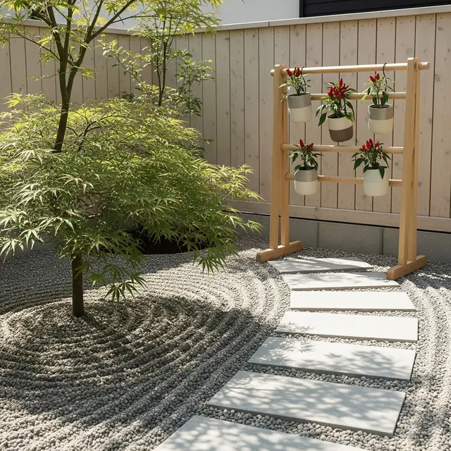 Desain Rumah Kecil dengan Kebun Cabai Gantung di Belakang (AI)