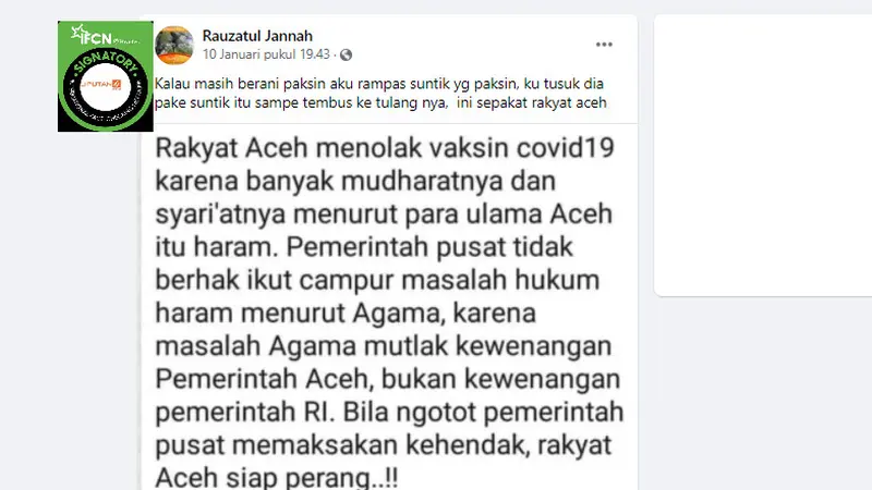 Cek Fakta Liputan6.com menelusuri klaim ulama Aceh mengharamkan vaksin Covid-19