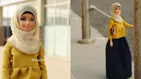 Di tangan Haneefah Adam, boneka Barbie tampil modis dengan hijab. (Instagram/Hijarbie)