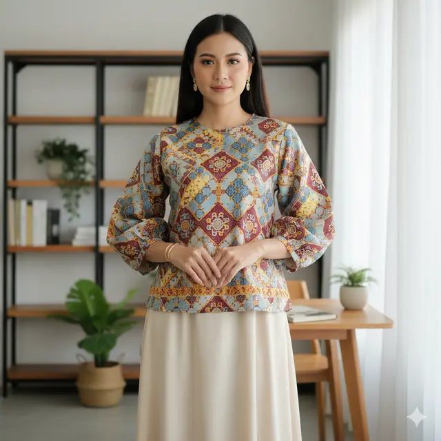 Atasan Batik Silk dengan Rok Panjang (Foto: Gemini AI)