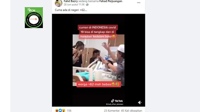 Cek Fakta Liputan6.com menelusuri klaim video menagkap Covid-19 dan dimasukan ke botol