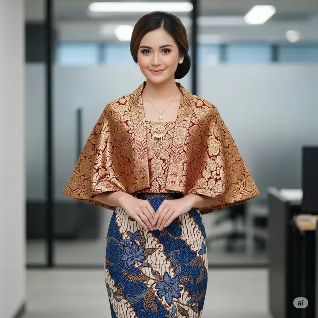 Cape Batik Pendek dengan Rok Span
