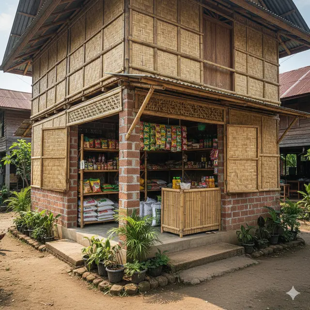 Desain Warung Sembako dari Batako dan Bambu