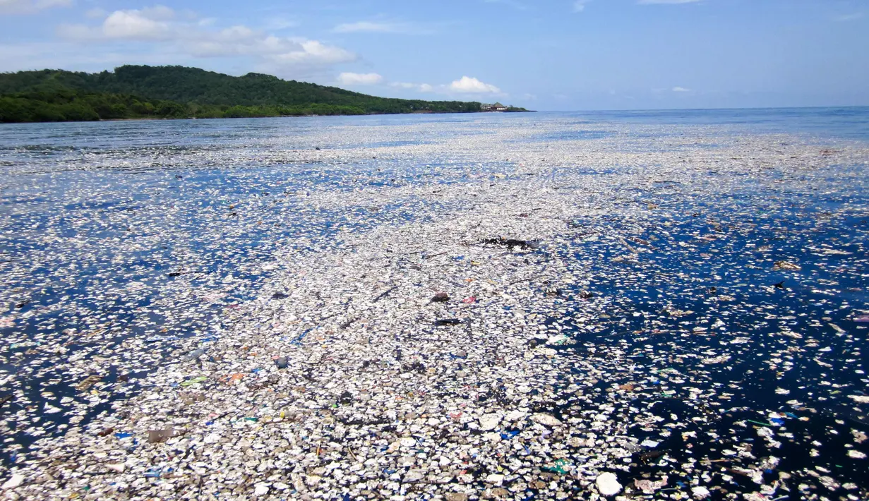 Kondisi pantai Roatan, Honduras yang dipenuhi sampah pada 7 September 2017. Fotografer bawah laut Caroline Power menemukan banyak sampah 15 mil di lepas pantai tersebut menuju Cayos Cochinos Marine Reserv. (AFP Photo/Caroline Power)