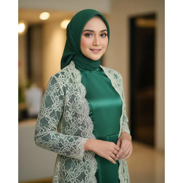 Gamis Satin + Outer Cardigan Renda Panjang