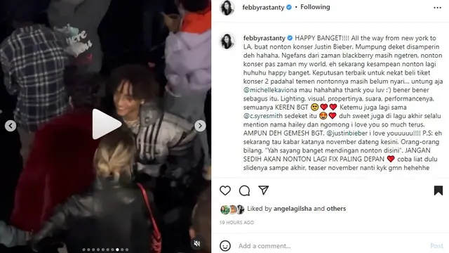 Febby Rastanty Nonton Konser Justin Bieber di Los Angeles (Foto: Instagram/@febbyrastanty)