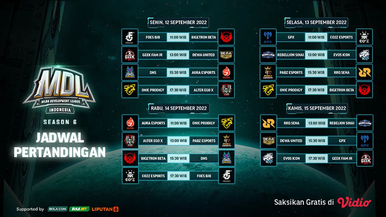 Link Live Streaming MDL ID Season 6 Matchweek 6 di Vidio 12-15 September 2022