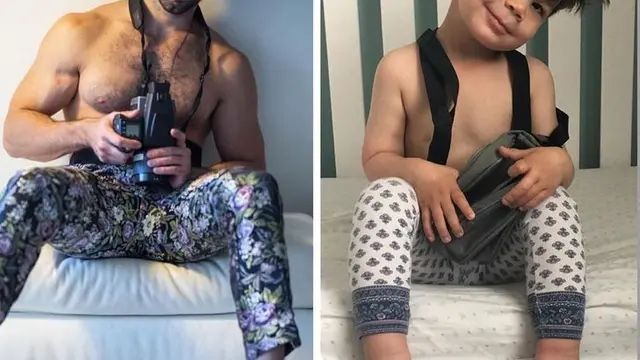 7 Potret Aksi Balita Meniru Pose Pamannya Ini Gemas Banget