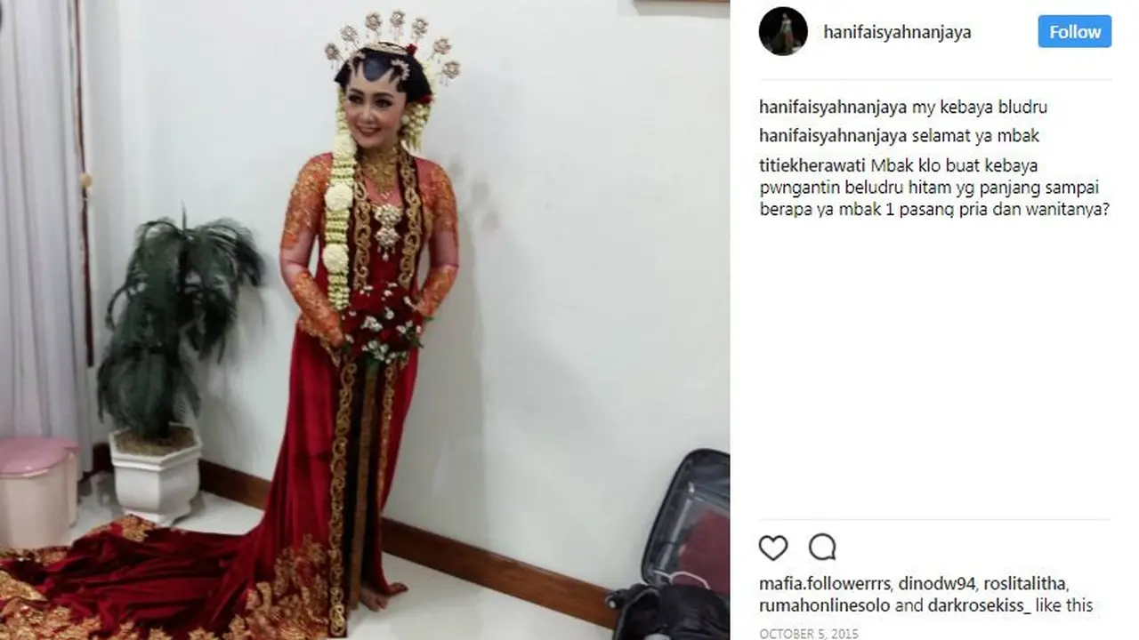 Menebak busana pernikahan Kahiyan dari karya desainer Hanif Aisyah