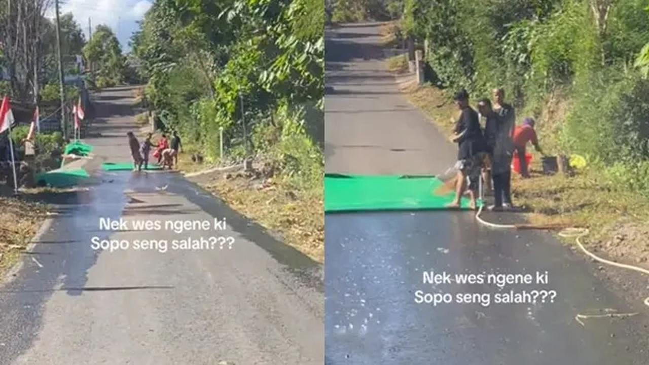 Sopir Truk Dibuat Bingung, Ibu-Ibu Cuek Mencuci Karpet di Tengah Jalan