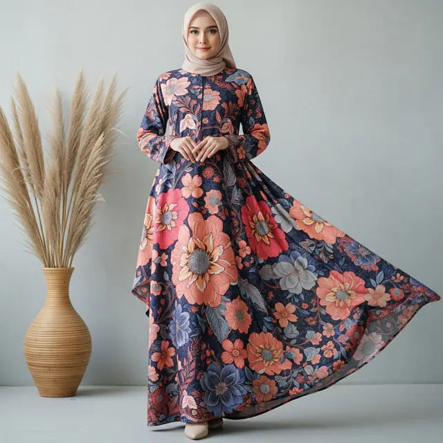 9 Model Gamis Motif Bunga Muslimah untuk Perayaan Maulid Nabi 2025
