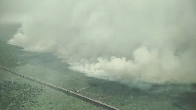 Penampakan kebakaran lahan di Riau dari pantauan udara oleh petugas gabungan