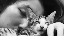 Devina Aureel mulai sering membagikan momennya bersama kucing kesayangan sejak April 2020 lalu. Devina terlihat memberi kasih sayang yang besar pada Macican, (Liputan6.com/IG/@devinaureel).