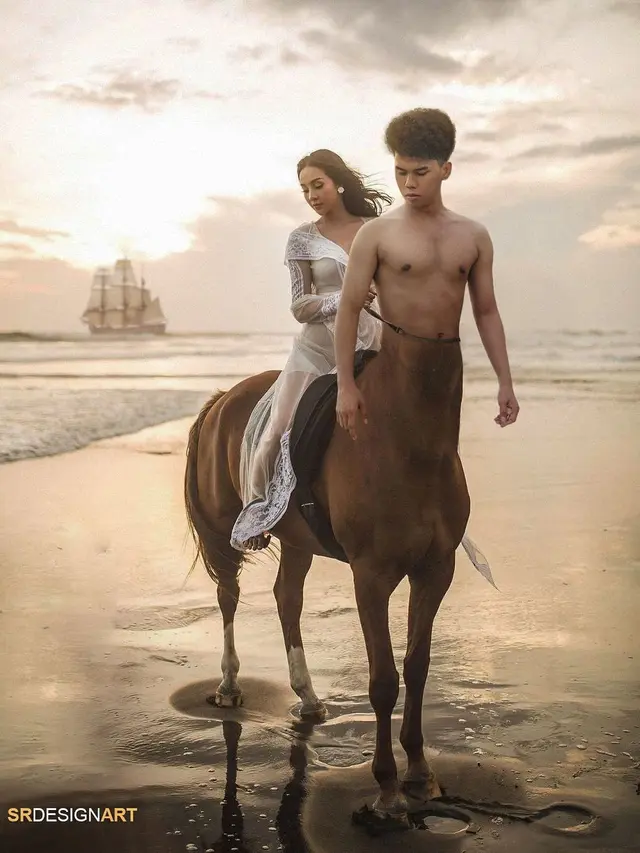 6 Editan Foto Pria Lagi Liburan Bersama Aktris Hits Ini Kocak