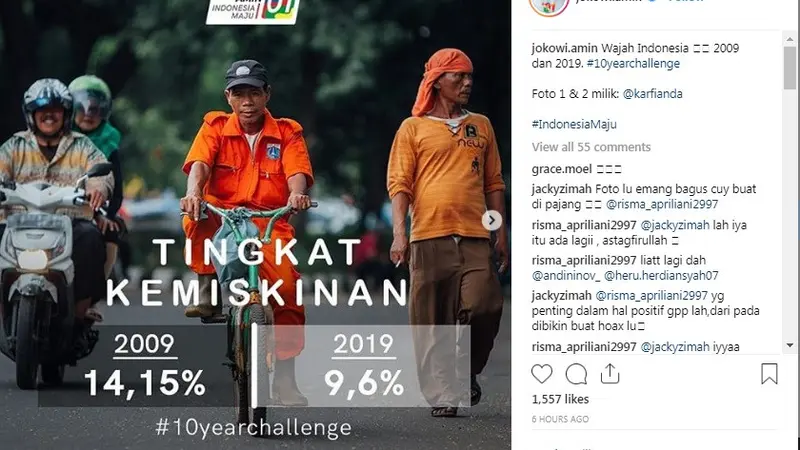 Foto 10 Years Challenge Jokowi-Mar'uf Yang Diunggah di Akun Instagramnya (Sumber: @jokowi.amin)