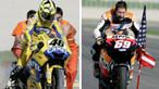 Rivalitas Nicky Hayden dengan Valentino Rossi pada balapan MotoGP di Sirkuit Ricardo Tormo Race, GP Valencia, 2006. (AP Photo/Fernando Bustamante)