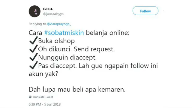 Baru-baru ini para netizen membagikan cuitan mereka tentang cara sobat miskin belanja online.