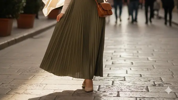 Pakaian cewek hijab berupa blouse dan rok plisket/Gemini AI