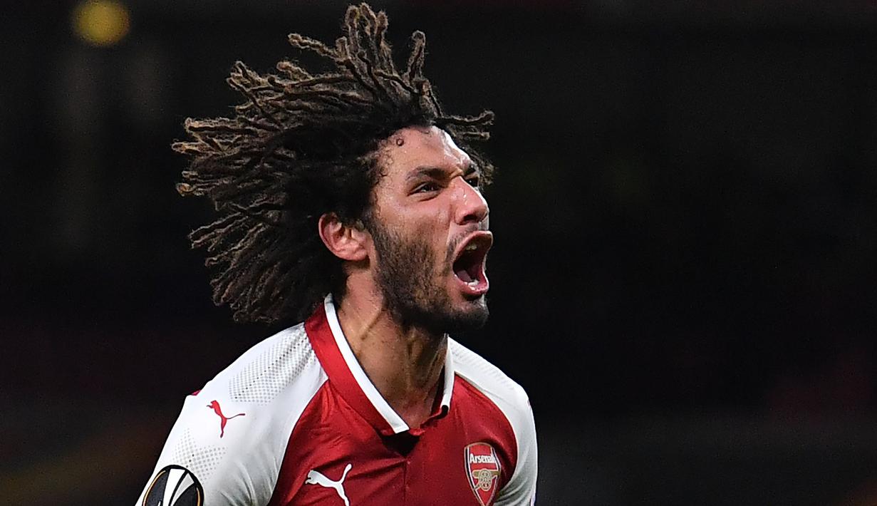 Pemain Arsenal, Mohamed Elneny menjadi salah satu pemain yang akan turun pada Piala Dunia 2018 bersama timnas Mesir. (AFP/Ben Stansall)