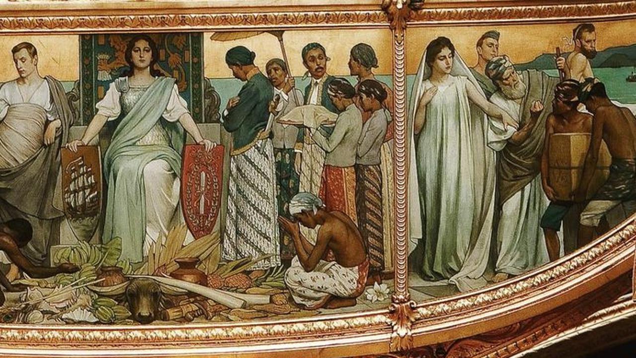 Gambar perbudakan Indonesia yang terlukis di sebuah kereta emas Belanda.