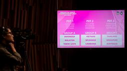 Hasil akhir pengundian AFF U-16 Putri 2025 Indonesia yang berlangsung di SCTV Tower, Jakarta Pusat, pada Senin (21/7/2025). (Bola.com/Bagaskara Lazuardi)