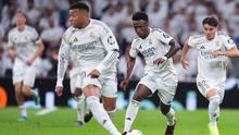 Dua pemain Real Madrid, Kylian Mbappe dan Vinicius Junior, menjadi sosok penting kemenangan Los Blancos atas Deportivo Alaves di Santiago Bernabeu, Rabu (22/4/2026) dini hari WIB. (AP Photo/Manu Fernandez)