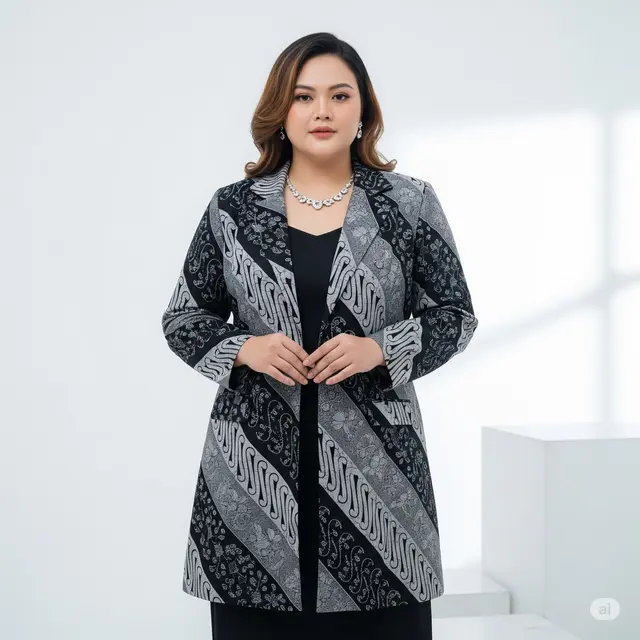 Model Baju Batik Kombinasi Kain Polos untuk Wanita Gemuk. Foto: Gemini