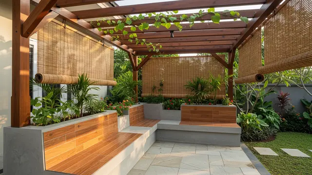 Desain Teras Samping Estetik Terhubung dengan Taman/ Ilustrasi AI