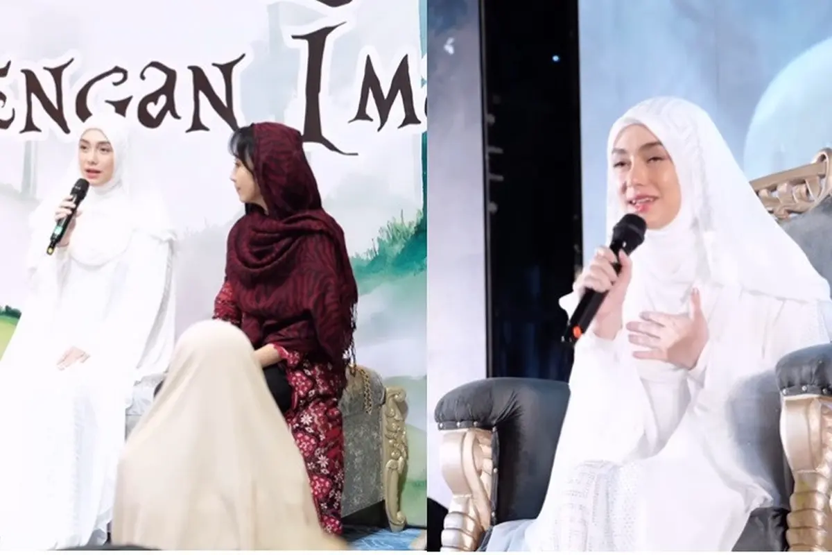 8 Potret Celine Evangelista Pakai Gamis Putih saat Jadi Bintang Tamu di Kajian Bali Muslim Festival, Angggun dan Memukau