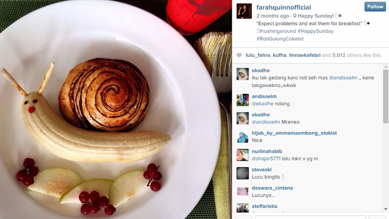 Sajian kreasi sarapan Lucu Farah Quinn
