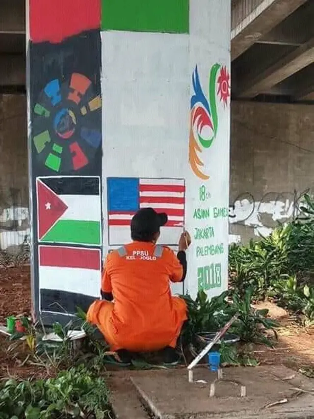 Potret Mural Buatan Pasukan Oranye, Ikut Sambut Asian Games