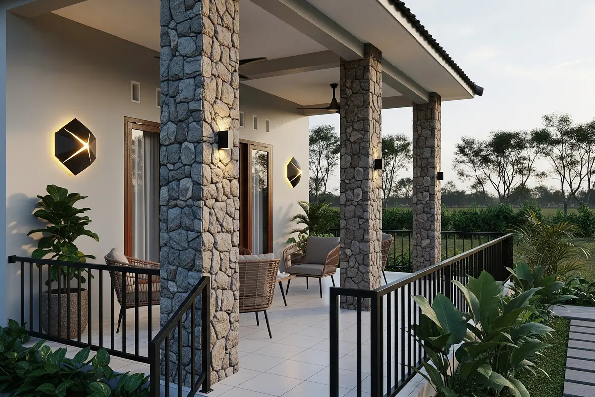 Desain Teras Rumah Kampung dengan Pilar Minimalis