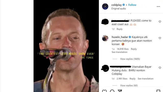 Komentar Habib Jafar di IG Coldplay