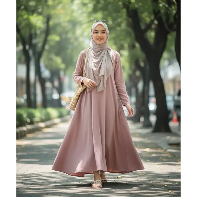 Inspirasi Gamis Warna Mauve & Champagne (Image by Gemini AI)