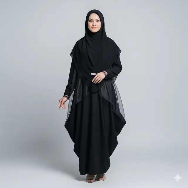 Gamis Kombinasi dengan Khimar Instan Elegan Terbaru 2025. Gemini