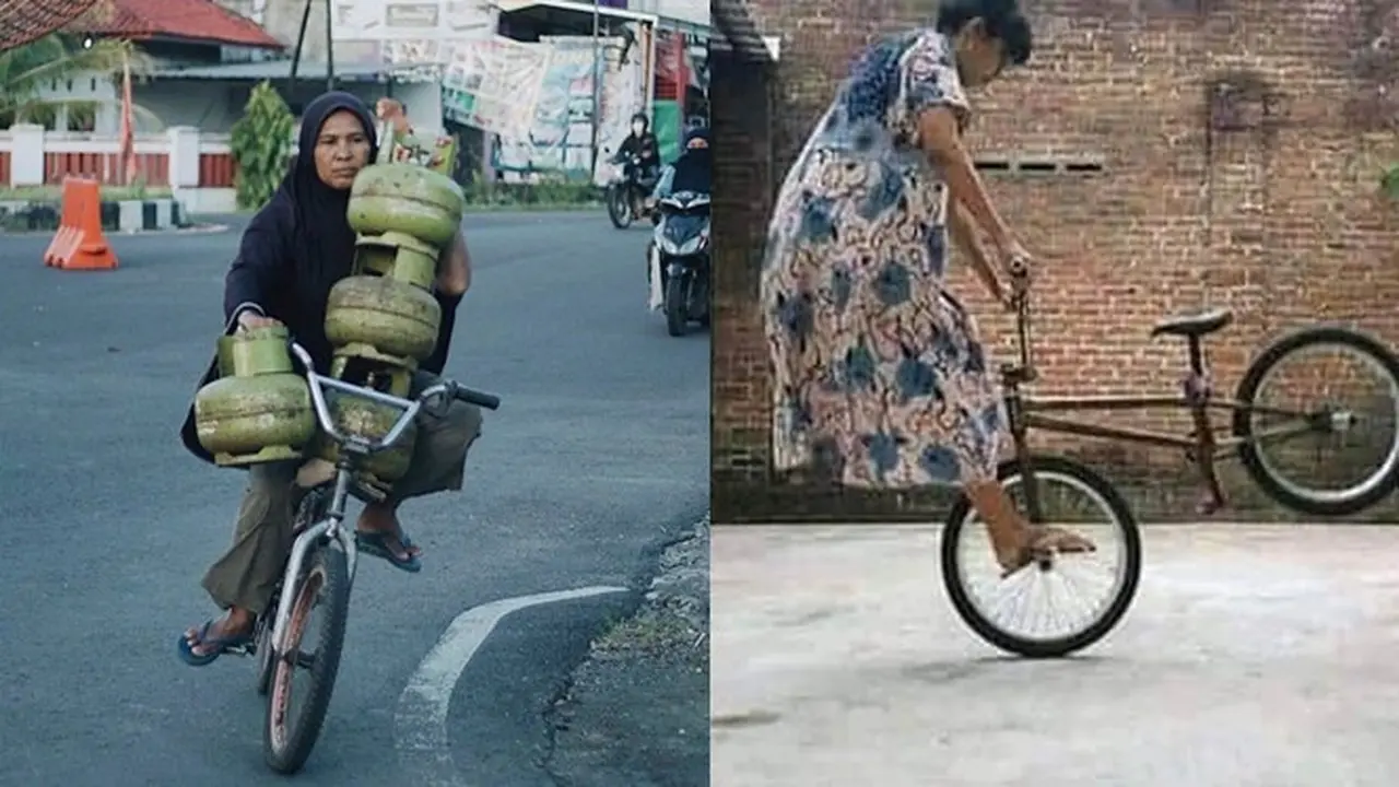6 Aksi Emak-Emak Naik Sepeda Ini Atraktif Banget, Bikin Melongo