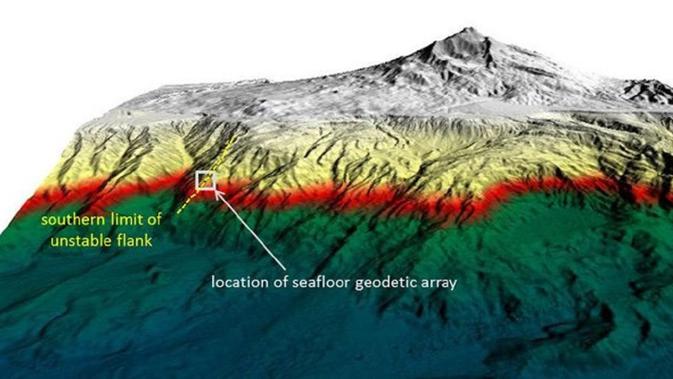 Tampilan 3D dari sisi timur Gunung Etna. (Morelia Urlaub/Science Advances)