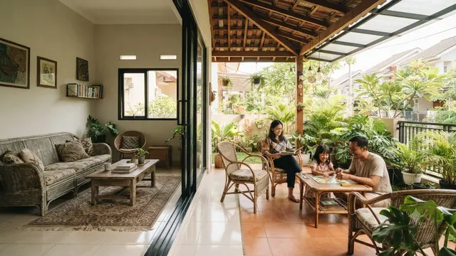 Rumah dengan Half Outdoor Living Room sebagai Tren Baru untuk Iklim Tropis Model Menyatu dengan Teras Depan