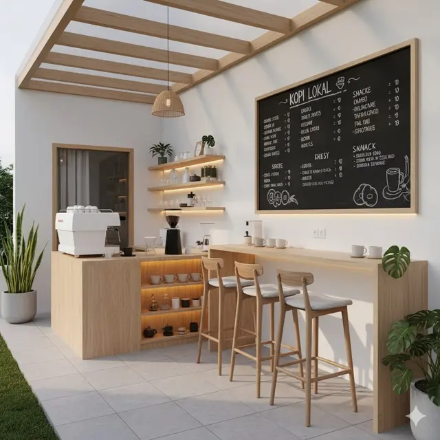 Zona Working Cafe dengan Meja Tinggi (Bar Table)