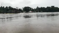 Tiga kabupaten di Sultra dikepung banjir beberapa minggu jelang panen raya. Dua dari tiga kabupaten yang terendam banjir itu merupakan lumbung beras di Sulawesi. (Liputan6.com/Ahmad Akbar Fua)